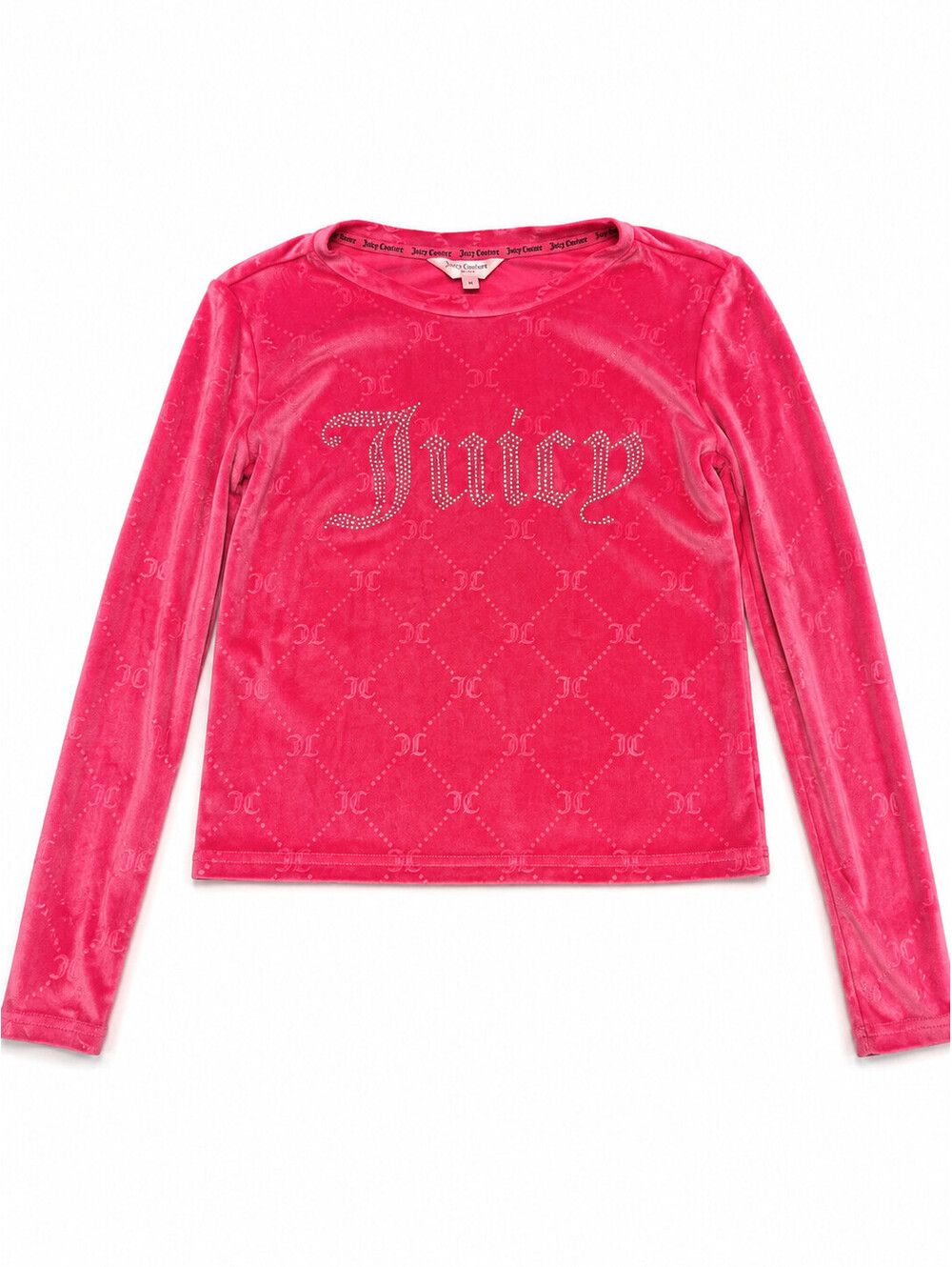 Juicy Couture Pink Velour Rhinestone Logo Long Sleeve Top Size Small